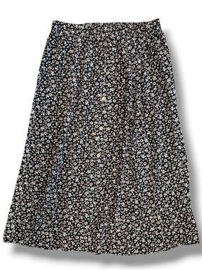 Curvzy Floral Button-Front Maxi Skirt with Front Slit Black 1XL
